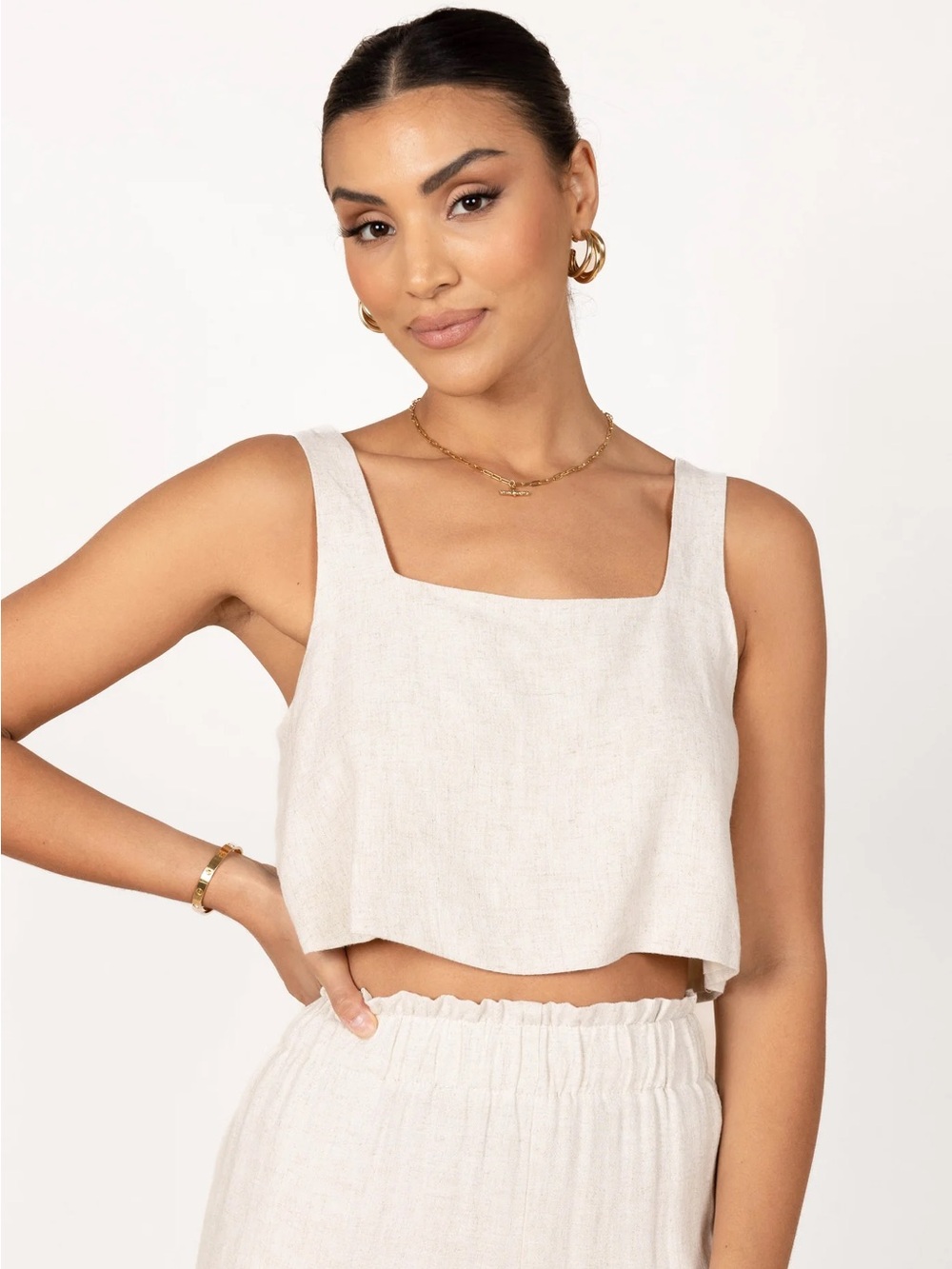 NWOT Petal & Pup Beige Linen Blend Cropped Tank Top